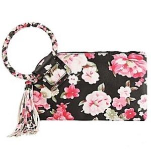 Floral Black and Pink Wristlet